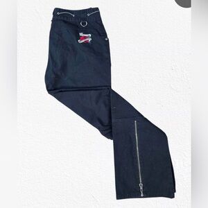 Women's Black, Rose Embroidered Motorcycle Riding Pants Ankle Zippers Sz 6 NWOT